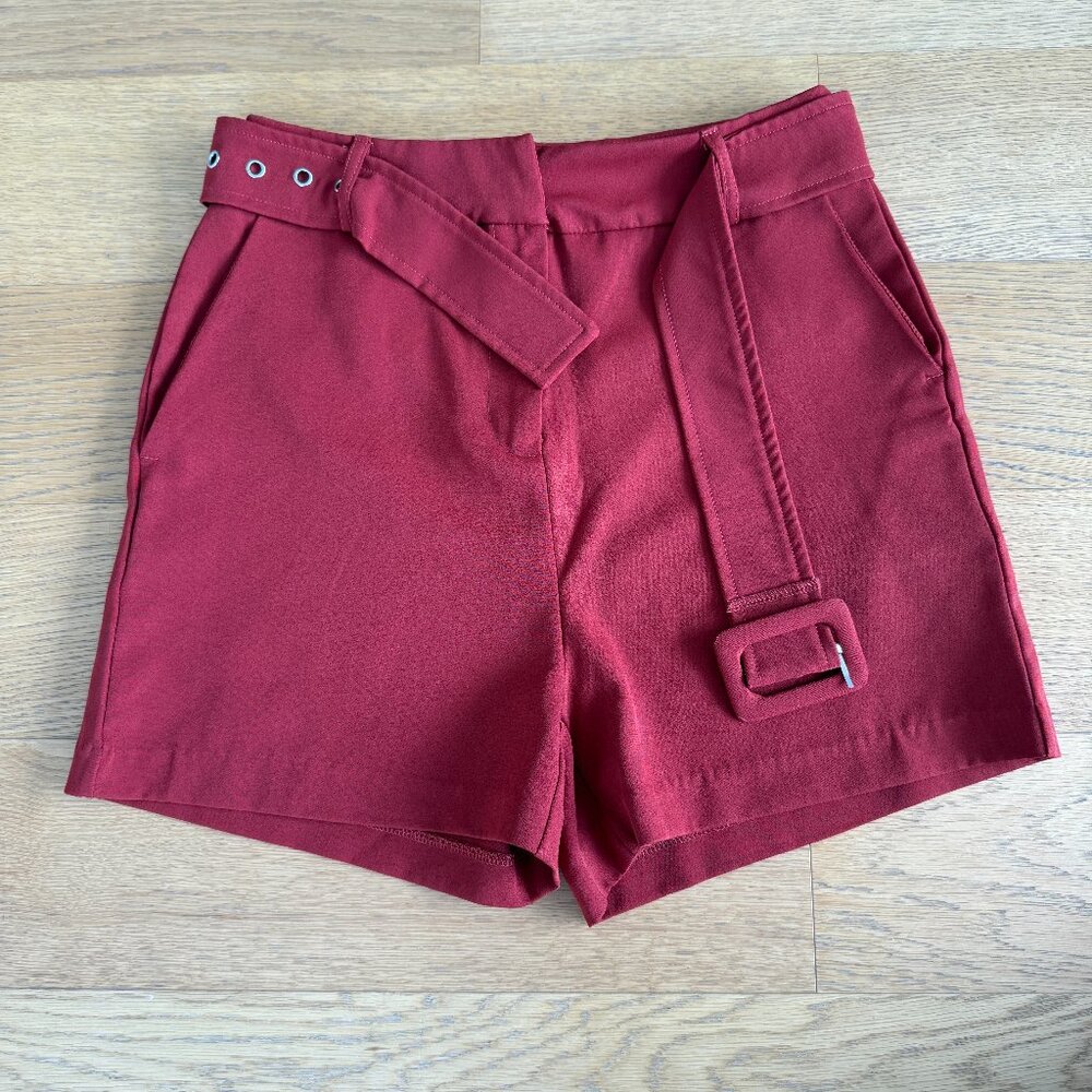 High-Waist Red Belted Women's Shorts